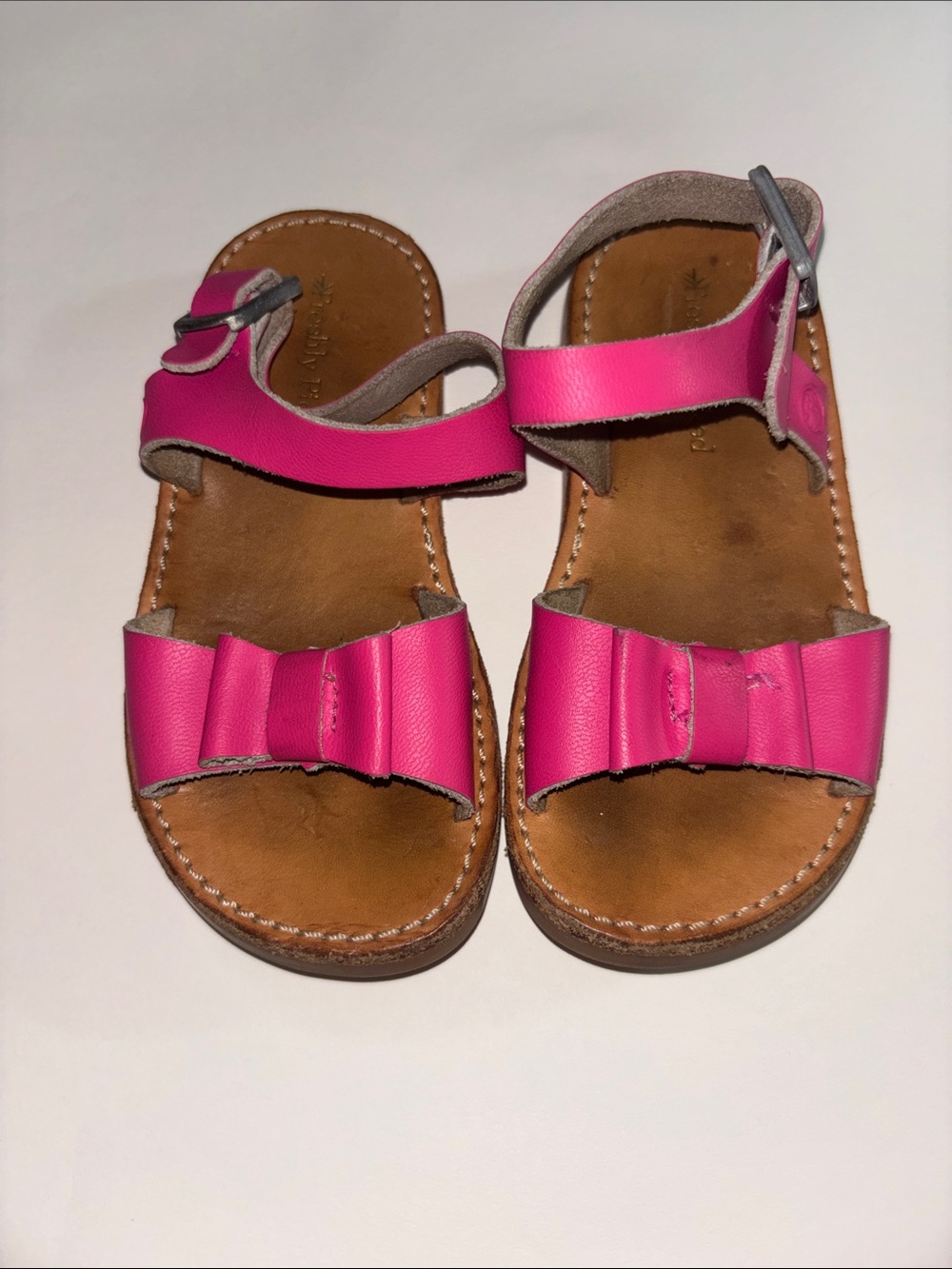 Girls Bright Pink Bow Sandals with Adjustable Ankle Strap